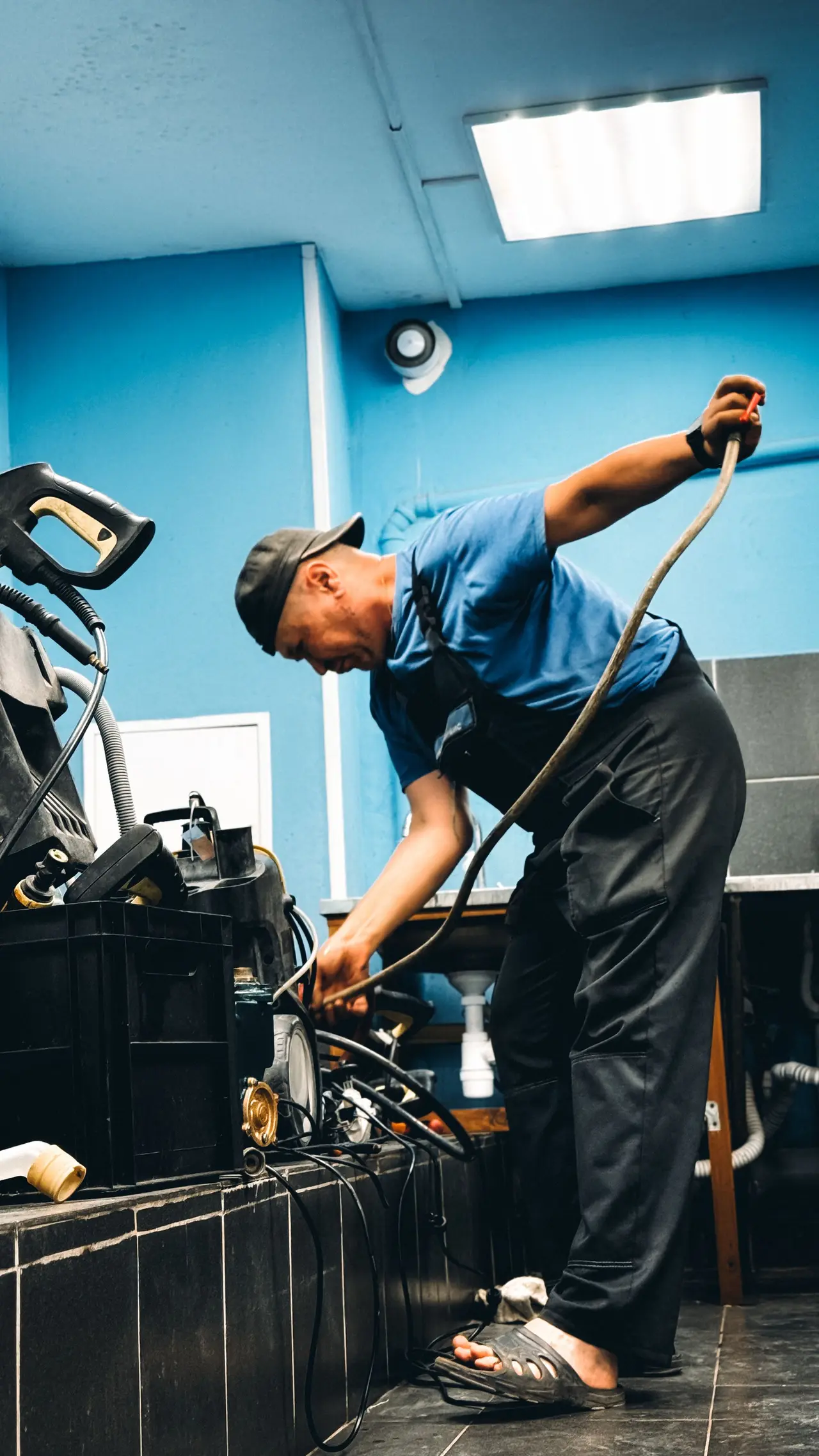 A tradesman at work with power tools